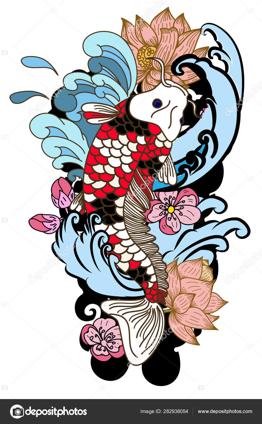 Koi Carp Japanese Tattoo Style Koi Fish Sticker Printing White