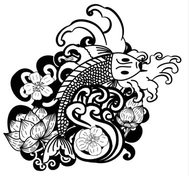 Koi Carp Japon dövme style.koi balık etiket ve beyaz arka plan üzerinde baskı için.