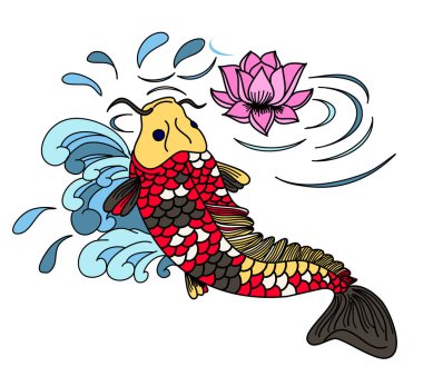 Koi Carp Japon dövme style.koi balık etiket ve beyaz arka plan üzerinde baskı için.