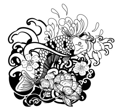 Koi Carp Japon dövme style.koi balık etiket ve beyaz arka plan üzerinde baskı için.