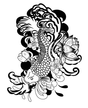 Koi Carp Japon dövme style.koi balık etiket ve beyaz arka plan üzerinde baskı için.