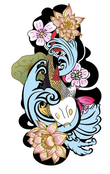 Японский Стиль Татуировки Кои Карп — стоковый вектор