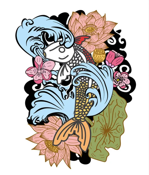 Carpe Koi Style Tatouage Japonais — Image vectorielle