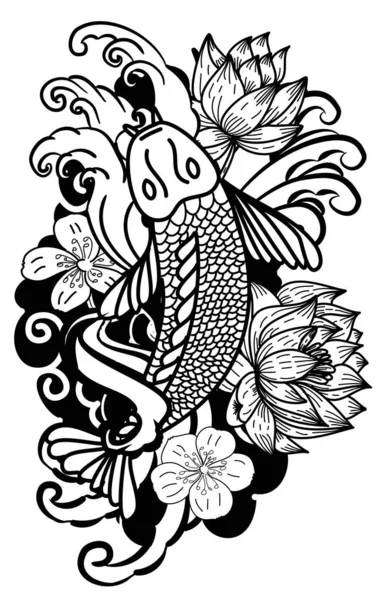 Koi Kapr Japonský Tetovaný Styl — Stockový vektor