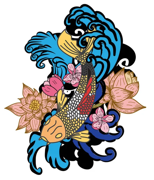 Carpe Koi Style Tatouage Japonais — Image vectorielle