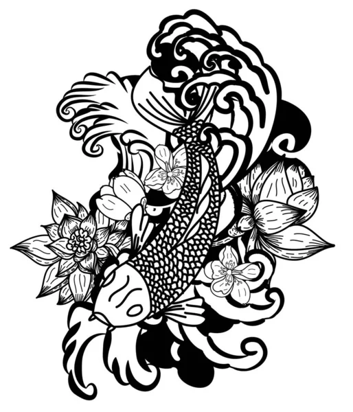 Carpe Koi Style Tatouage Japonais — Image vectorielle