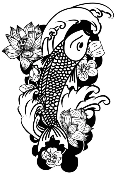 Koi Karp Japoński Tatuaż Styl — Wektor stockowy