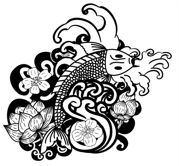 Koi Carpa Japonesa Tatuaje Style Koi Pescado Para Pegatina Impresión — Vector de stock