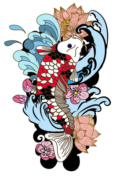 Koi Kapr Japonský Tetovaný Styl Koi Ryby Pro Nálepky Tisk — Stockový vektor