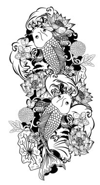 Güzel doodle sanat Koi sazan dövme tasarımı 