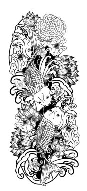Güzel doodle sanat Koi sazan dövme tasarımı 