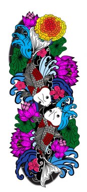 Güzel doodle sanat Koi sazan dövme tasarımı 