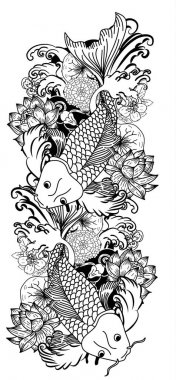 Güzel doodle sanat Koi sazan dövme tasarımı 