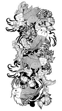 Güzel doodle sanat Koi sazan dövme tasarımı 