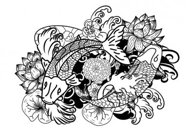 Güzel doodle sanat Koi sazan dövme tasarımı 