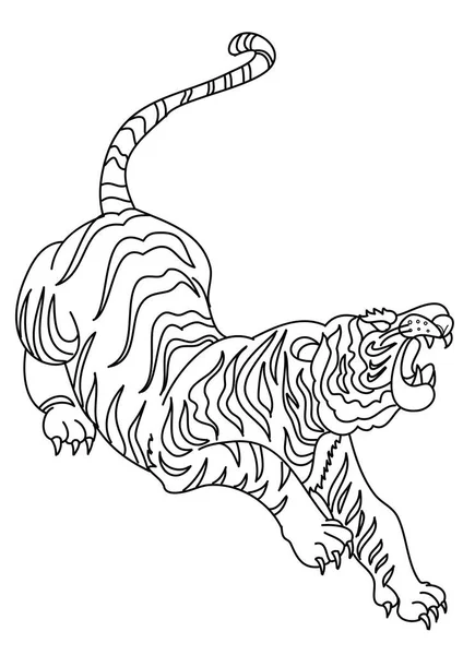 背景にタトゥーや着色本のためのタイガーベクトル シャツに印刷するための韓国の虎のイラスト 人形アートのための伝統的な中国の虎 漫画のステッカースタイル — ストックベクタ