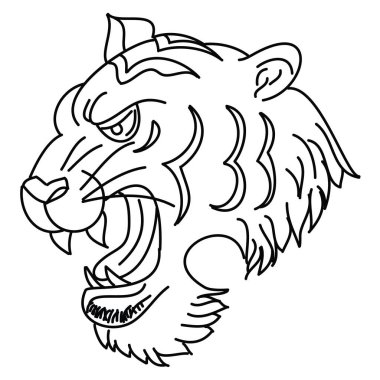 Kaplan surat etiketi vektörü. Kaplan kafası geleneksel dövmesi..