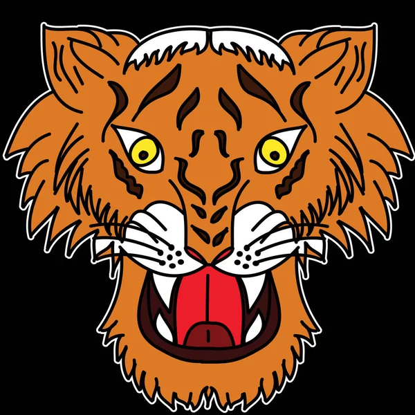 Etiqueta Engomada Cara Tigre Vector Tiger Cabeza Tatuaje Tradicional — Vector de stock