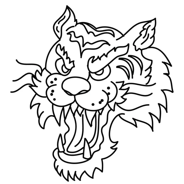 Tiger Πρόσωπο Αυτοκόλλητο Διάνυσμα Tiger Κεφάλι Παραδοσιακό Τατουάζ — Διανυσματικό Αρχείο