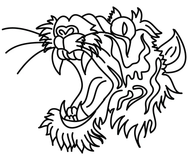 Etiqueta Engomada Cara Tigre Vector Tiger Cabeza Tatuaje Tradicional — Vector de stock