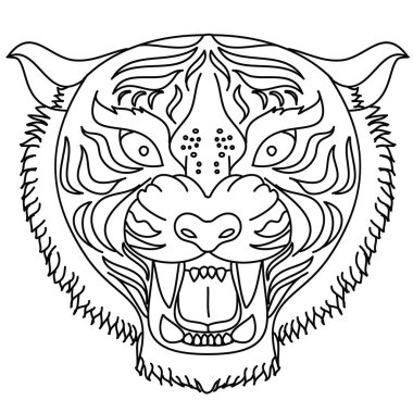 Kaplan surat etiketi vektörü. Kaplan kafası geleneksel dövmesi..