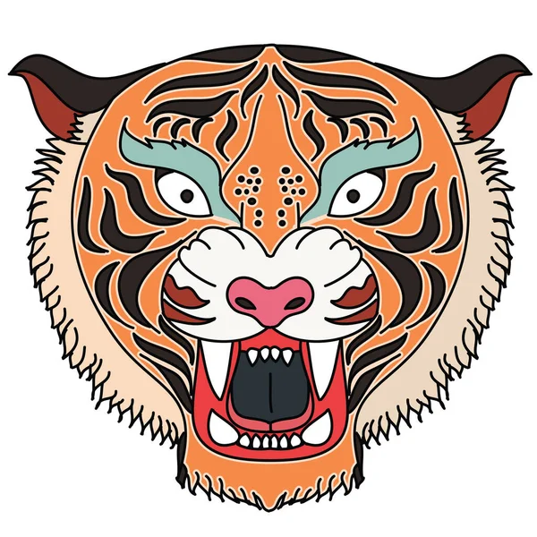 Tijger Gezicht Sticker Vector Tijger Hoofd Traditionele Tatoeage — Stockvector