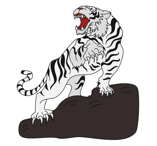 Περίγραμμα Και Doodle Τέχνη Tiger Διάνυσμα Είναι Λευκό Φόντο Ζωγραφική — Διανυσματικό Αρχείο