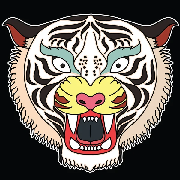 Vecteur Autocollant Visage Tigre Tatouage Traditionnel Tête Tigre — Image vectorielle