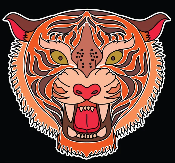 Tygr Tvář Nálepka Vektor Tygr Hlava Tradiční Tetování — Stockový vektor