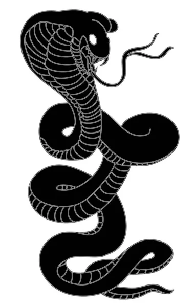 Conjunto Cobra Serpiente Japonesa Aislada Blanco Negro Sobre Fondo Blanco — Vector de stock