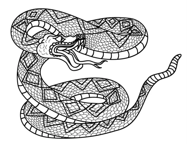 Conjunto Cobra Serpiente Japonesa Aislada Blanco Negro Sobre Fondo Blanco — Vector de stock