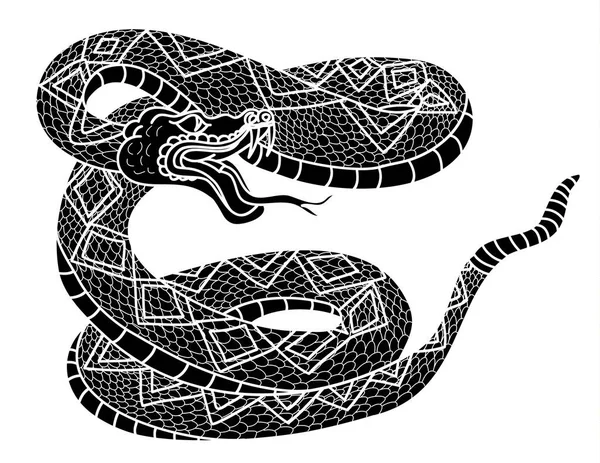 Cobra Serpent Japonais Contour Noir Blanc Isolat Sur Fond Blanc — Image vectorielle