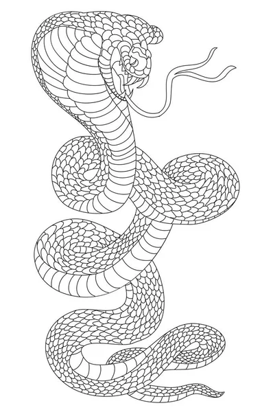 Japoński Wąż Kobra Zarys Czarno Biały Izolat Białym Tle — Wektor stockowy