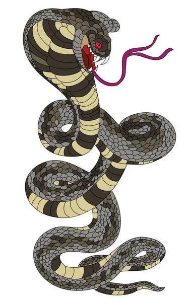 Conjunto Cobra Serpiente Japonesa Aislada Blanco Negro Sobre Fondo Blanco — Vector de stock