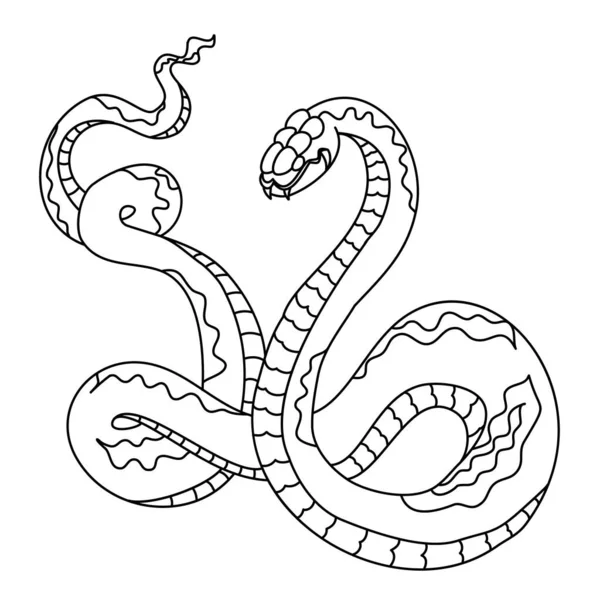 Japanese Snake Cobra Outline Black White Isolate White Background — Stock Vector
