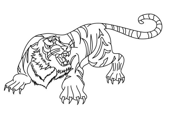 Diseño Del Tatuaje Etiqueta Engomada Del Tigre Tigre Historieta Fondo — Vector de stock