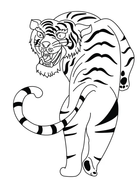 Tigru Autocolant Tatuaj Design Tigru Desene Animate Fundal Negru Vector — Vector de stoc