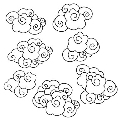 Kırmızı arkaplanda altın rengi Çin bulutu. Dövme vektörü için Çin bulutu..