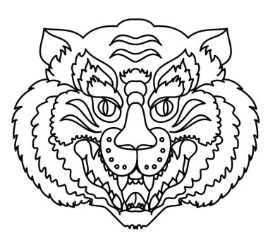 Kaplan surat etiketi vektörü. Kaplan kafası geleneksel dövmesi..