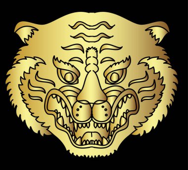 Kaplan surat etiketi vektörü. Kaplan kafası geleneksel dövmesi..