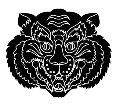 Kaplan surat etiketi vektörü. Kaplan kafası geleneksel dövmesi..