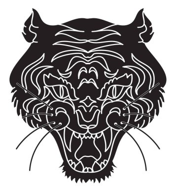 Kaplan surat etiketi vektörü. Kaplan kafası geleneksel dövmesi..