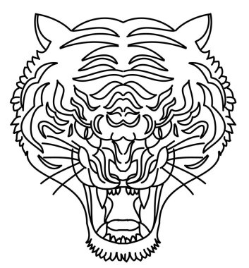 Kaplan surat etiketi vektörü. Kaplan kafası geleneksel dövmesi..