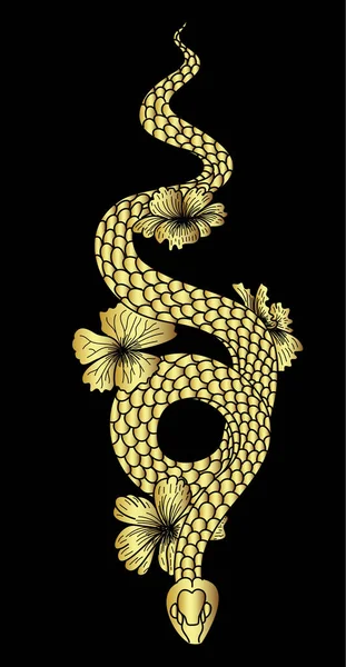 Cobras Floridos Design Tatuagem Ilustração Vetor Serpente Desenhada Mão Isolado — Vetor de Stock
