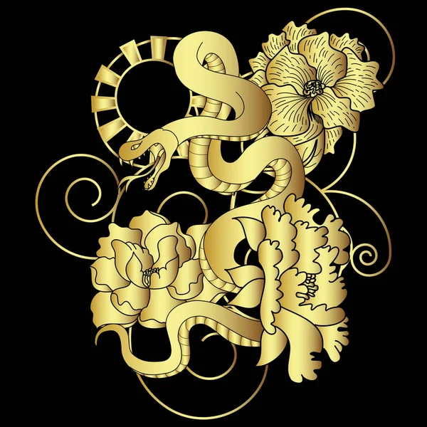 Красочные Змеи Цветы Татуировка Design Hand Нарисованных Змей Векторной Иллюстрации — стоковый вектор