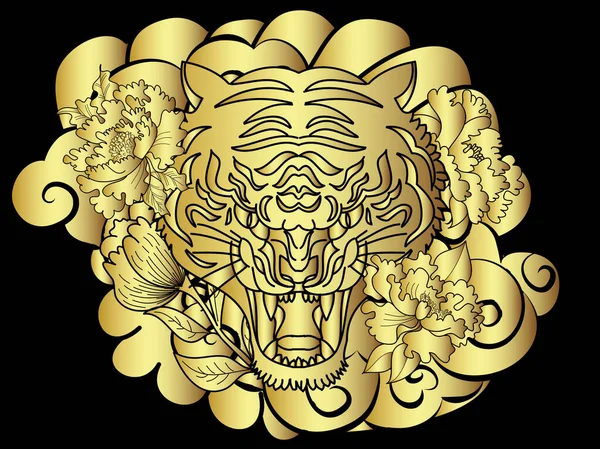 Traditional Japanese Tiger Face Tattoo Peony Stock Vector Royalty Free  774078664  Shutterstock
