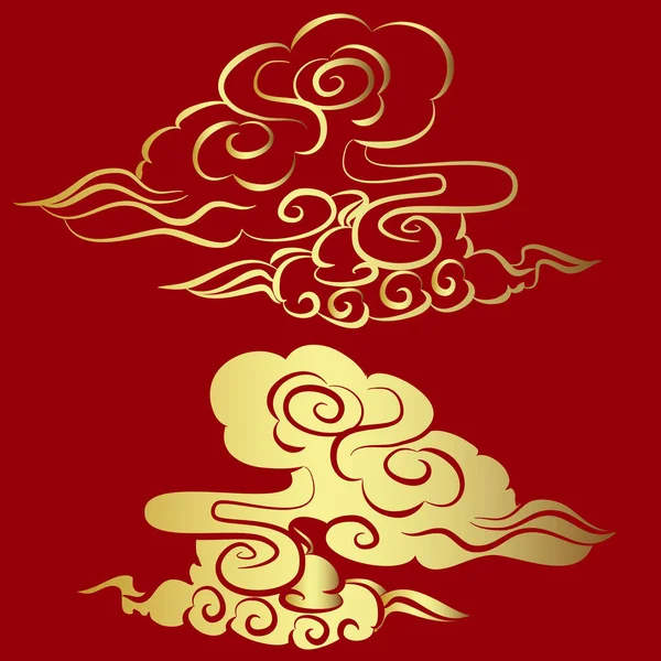Gold Chinese Cloud Red Background Chinese Cloud Tattoo Vector — Stock Vector