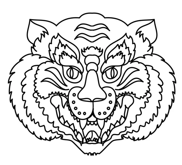 Vecteur Autocollant Visage Tigre Tatouage Traditionnel Tête Tigre — Image vectorielle