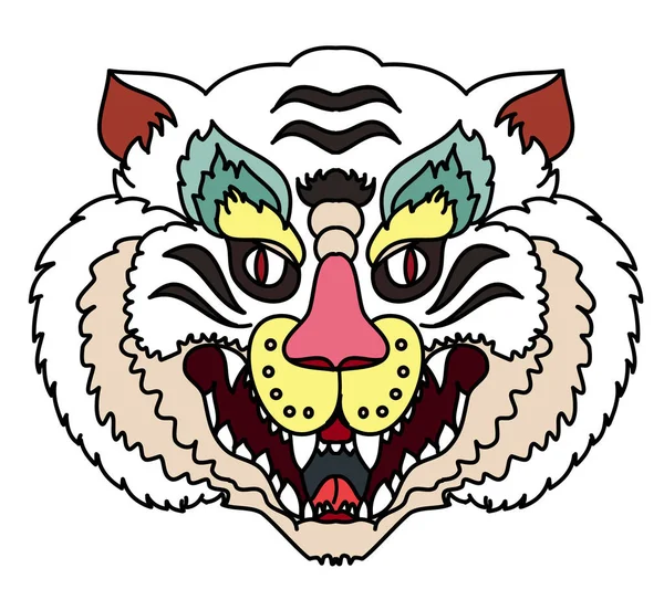 Etiqueta Engomada Cara Tigre Vector Tiger Cabeza Tatuaje Tradicional — Vector de stock