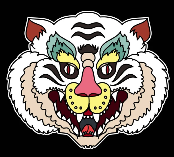 Vecteur Autocollant Visage Tigre Tatouage Traditionnel Tête Tigre — Image vectorielle